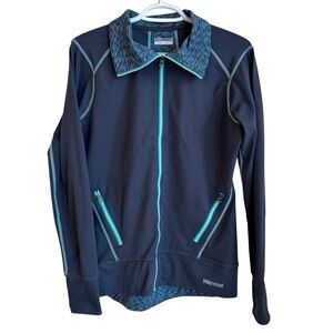 Marmot Full Zip Jacket Women’s Medium – Navy w/ Teal Trim Outdoor Activewear